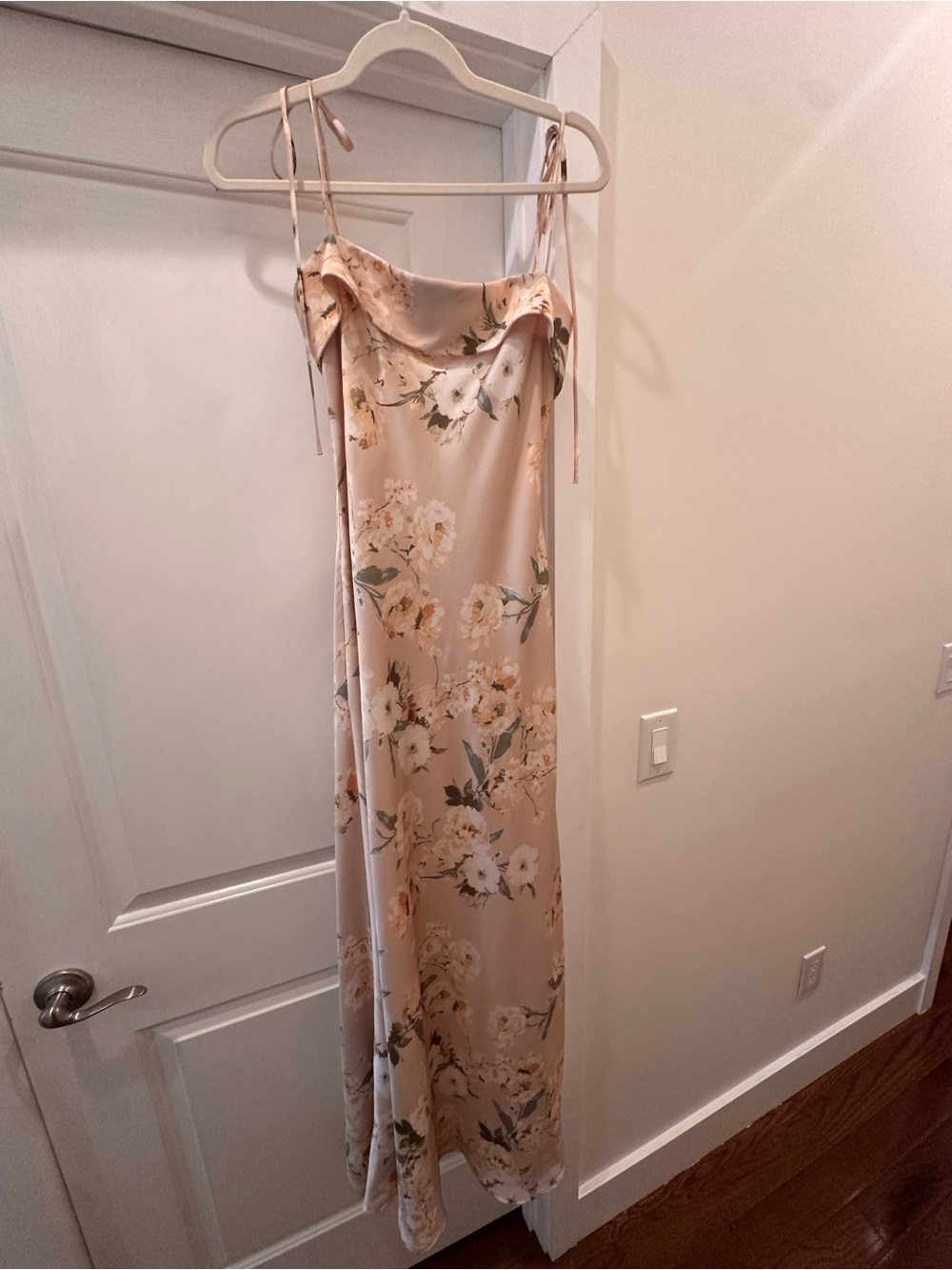 Jenny Yoo Beige Floral Maxi Slip Dress with Spaghetti Straps